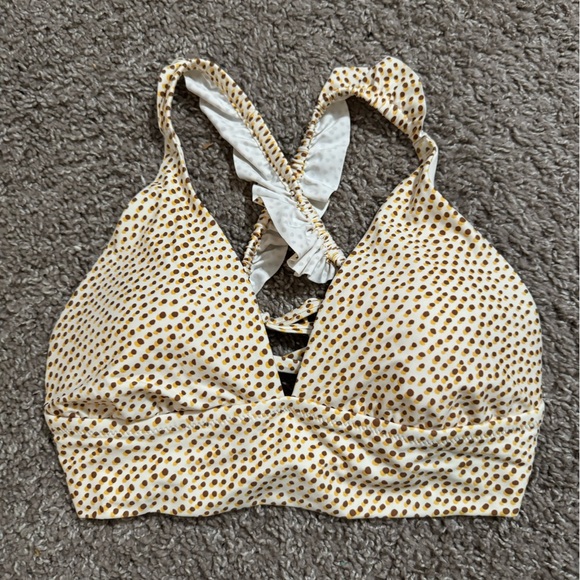 Aerie Polka Dot Ruffle Tie Longline Triangle Bikini Top - Picture 2 of 5